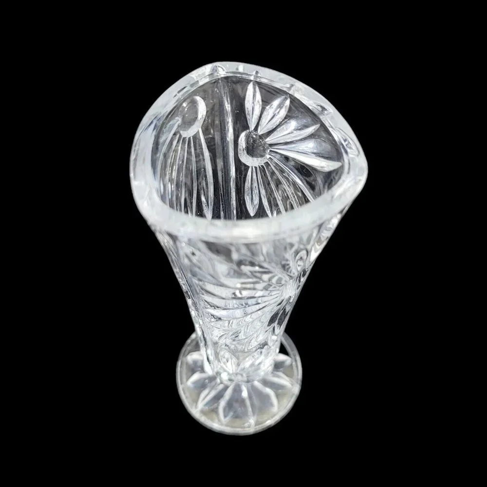 Genuine Lead Crystal Bud Vase Daisy Floral Clear Cut 3 Sided‎ West Germany 6.5" - Picture 3 of 7